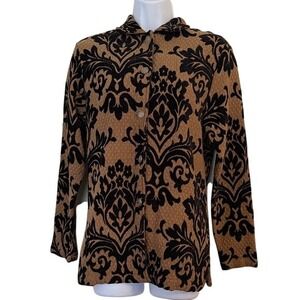 Erin London Women's Brown Black Damask Textured Button Up Jacket Medium